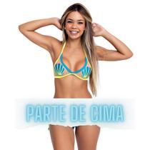 Sutiã Biquini Tule Asa Delta Bordado Moda Crochê Concha Azul