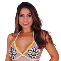 Sutiã Biquini Tule Asa Delta Bordado Moda Crochê Margarida