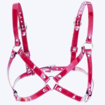 Sutiã Couro Vermelho Lingerie Vinil Harness Feminino Couro Fantasia Dominatrix Dominadora