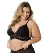 Sutiã Cropped Plus Size em RendaSem Bojo Sem Aro Soutien Extra Grande 48 50 52 e 54 XGG com forro