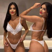 Sutiã Cropped Renda Sem Bojo Calcinha Fio Dental Lingerie