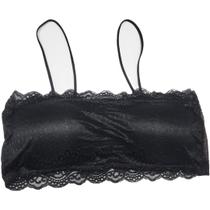 Sutiã Cropped Top Faixa Renda C/ Bojo Blogueira Preto Sutiã Cropped Top Faixa Renda C/ Bojo Blogueira Preto