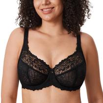 Sutiã DELIMIRA Minimizer com Renda Preta, Copa 40DD, Cobertura Total Sutiã DELIMIRA Minimizer com Renda Preta, Copa 40DD, Cobertura Total