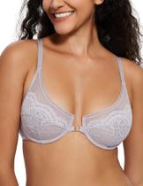 Sutiã Deyllo feminino de renda com fecho frontal Racerback 34B Bark Purple Sutiã Deyllo feminino de renda com fecho frontal Racerback 34B Bark Purple