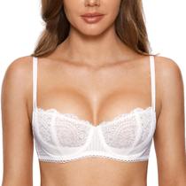 Sutiã DOBREVA 34C Renda Transparente Push Up Balconette Branco