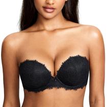 Sutiã DOBREVA 38D Sem Alças com Renda e Push Up Preto