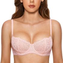 Sutiã DOBREVA 40DD Renda Push Up Transparente Balconette Rosa