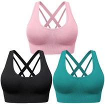 Sutiã esportivo BLUELILY, suporte médio, com tiras cruzadas, feminino Sutiã esportivo BLUELILY, suporte médio, com tiras cruzadas, feminino