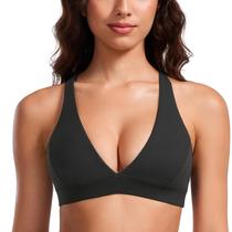 Sutiã esportivo CRZ YOGA Butterluxe com decote em V feminino preto pequeno Sutiã esportivo CRZ YOGA Butterluxe com decote em V feminino preto pequeno