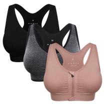 Sutiã esportivo feminino com zíper frontal sem fio, acolchoado, cirúrgico, sutiã de treino e ioga (médio, pacote com 3 preto, cinza, pasta de feijão) Sutiã esportivo feminino com zíper frontal sem fio, acolchoado, cirúrgico, sutiã de treino e ioga (médio, pacote com 3 preto, cinza, pasta de feijão)