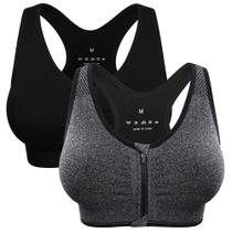 Sutiã esportivo feminino com zíper frontal sem fio, acolchoado, pós-cirúrgico, para exercícios de corrida e ioga, pacote com 2 Sutiã esportivo feminino com zíper frontal sem fio, acolchoado, pós-cirúrgico, para exercícios de corrida e ioga, pacote com 2