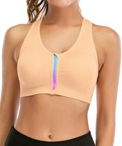 Sutiã esportivo feminino FLORATA com zíper frontal Yoga Gym Fitness 5 Bege Sutiã esportivo feminino FLORATA com zíper frontal Yoga Gym Fitness 5 Bege