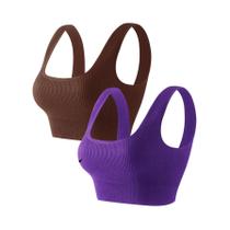 Sutiã Esportivo Feminino Sem Costura 2 Peças Cor Sólida Respirável Top De Yoga Colete De Fitness