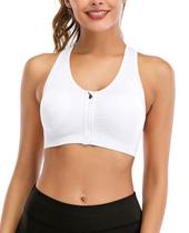 Sutiã esportivo FLORATA com zíper frontal, sem fio, acolchoado após a cirurgia, branco