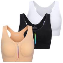 Sutiã esportivo FLORATA Zip Front Wireless, suporte médio pós-cirúrgico Sutiã esportivo FLORATA Zip Front Wireless, suporte médio pós-cirúrgico