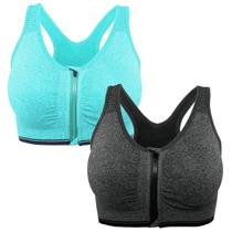 Sutiã esportivo FLORATA Zip Front Wireless, suporte médio pós-cirúrgico Sutiã esportivo FLORATA Zip Front Wireless, suporte médio pós-cirúrgico