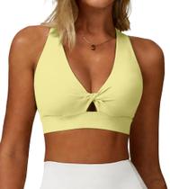Sutiã esportivo POIHIDE High Impact com decote em V, acolchoado, amarelo Sutiã esportivo POIHIDE High Impact com decote em V, acolchoado, amarelo