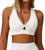 Sutiã esportivo POIHIDE High Impact V Neck Twist Feminino branco Sutiã esportivo POIHIDE High Impact V Neck Twist Feminino branco