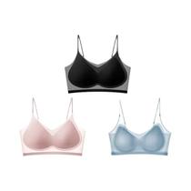 Sutiã Esportivo Ultrafino Sem Costura De Seda Gelada Sem Fio 3 Peças Cores Sólidas Feminino M-4XL