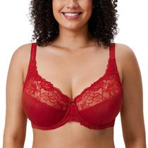 Sutiã feminino DELIMIRA Plus Size com cobertura total vermelho escuro 38DD