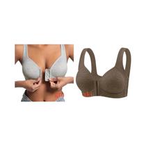 Sutiã Feminino Sem Aro Com Fecho Frontal, Cor Sólida, Cobertura Total Para Mulheres De Meia-Idade E