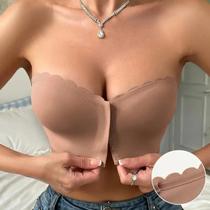Sutiã Feminino Sem Costura Sem Alças Com Fechamento Frontal, Roupa Íntima De Renda De Cor Sólida
