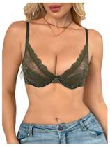 Sutiã feminino SOLY HUX sexy de renda Underwire Push Up verde militar