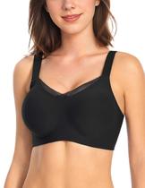 Sutiã feminino Vinjact, renda em V, sem costura, preto, tamanho L