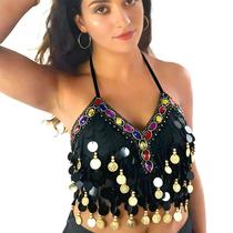 Sutiã Halter com lantejoulas Wuchieal Salsa Belly Dance Black Sutiã Halter com lantejoulas Wuchieal Salsa Belly Dance Black