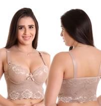 Sutiã Largo Nas Laterais Cropped Renda Lingerie Sustentação Nude - Isa Bella Lingerie