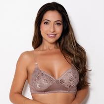 Sutiã Milla Básico sem Bojo com Alças de Silicone e Detalhes Renda Cor:CastanhoTamanho:G
