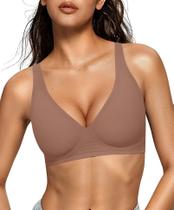 Sutiã OEAK feminino Deep V Wireless, confortável, café push up
