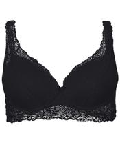 Sutiã plus size com bojo em microfibra e renda, aro e detalhe de transparência nas alças