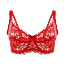 Sutiã plus Size Feminino Sexy De Renda Com Bojo E Bordado Vazado Com Aro - Lingerie