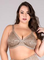 Sutiã Plus Size Sem Bojo Reforçado Decote Cruzado Renda Bege Plumas Lingerie