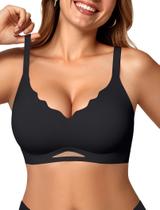 Sutiã Push Up sem fio OEAK com decote em V recortado preto para mulheres