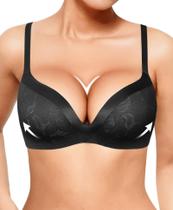 Sutiã Push Up sem fio Popilush Lace Deep V sem fio preto