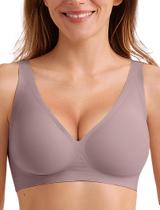 Sutiã sem costura sem fio Letsjoli Deep V Push Up Grey para mulheres