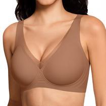 Sutiã sem fio Letsjoli Deep V Mesh para mulheres CW e café tamanho L