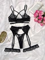 Sutiã Sexy de Renda com Anel de Aço e Detalhes em Mesh - Lingerie Muziskat