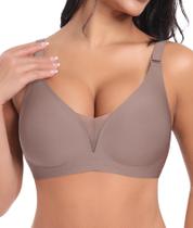 Sutiã SINFLA, decote em V, sem fio, confortável, marrom, pequeno Sutiã SINFLA, decote em V, sem fio, confortável, marrom, pequeno