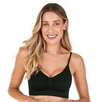 Sutiã Top Alça Fina Regulável com Bojo Removível sem Costura Preto Zee Rucci