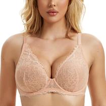 Sutiã Wingslove Sheer Lace Plunge, sem forro, cobertura total, rosa, nude Sutiã Wingslove Sheer Lace Plunge, sem forro, cobertura total, rosa, nude