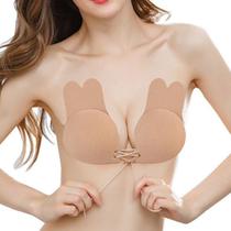 Sutian Soutien Sutiã Levanta Seio Adesivo Reutilizável Regulador Regulagem Ajustável Frontal Sem Alça Orelha de Coelho Bege