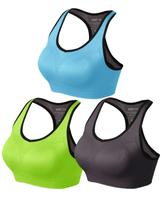 Sutiãs esportivos Match Racerback para mulheres blusas de treino acolchoadas sem costura para ioga, academia, corrida e fitness (1 pacote com 3 (verde-cinza-azul), grandes)