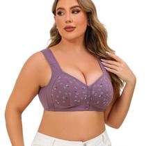 Sutiãs FHTECO Daisy Floral com Fecho Frontal Sem Fio Roxo Tamanho S