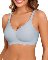 Sutiãs sem costura para mulheres, sutiã sem arame, cobertura total, decote em V, braletes sem fio, sutiã macio para uso diário, azul, grande