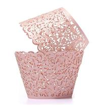 SUYEPER 100pcs Cupcake Wrappers Artistic Bake Cake Paper Cups Little Vine Lace Laser Cut Liner Baking Cup Muffin Case Trays for Wedding Party BirthdayCor (Pink)