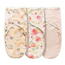 Swaddle cobertor para menina menino fácil mudança infantil wrap 3 pacote ajustável saco de sono para recém-nascidos 0-3 mês (arco-íris e flores) - LITTLE TOTS