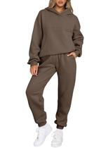 Sweat Set Aleumdr para mulheres, moletom com capuz e joggers, marrom